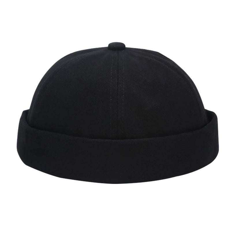 Umeepar Unisex Cotton Docker Hat Cap Cuffed Beanie Hat Harbour Sailor Summer Hat for Men Women (Black) - Image 1